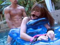 Bitch tied added to fucked in rub-down the pool